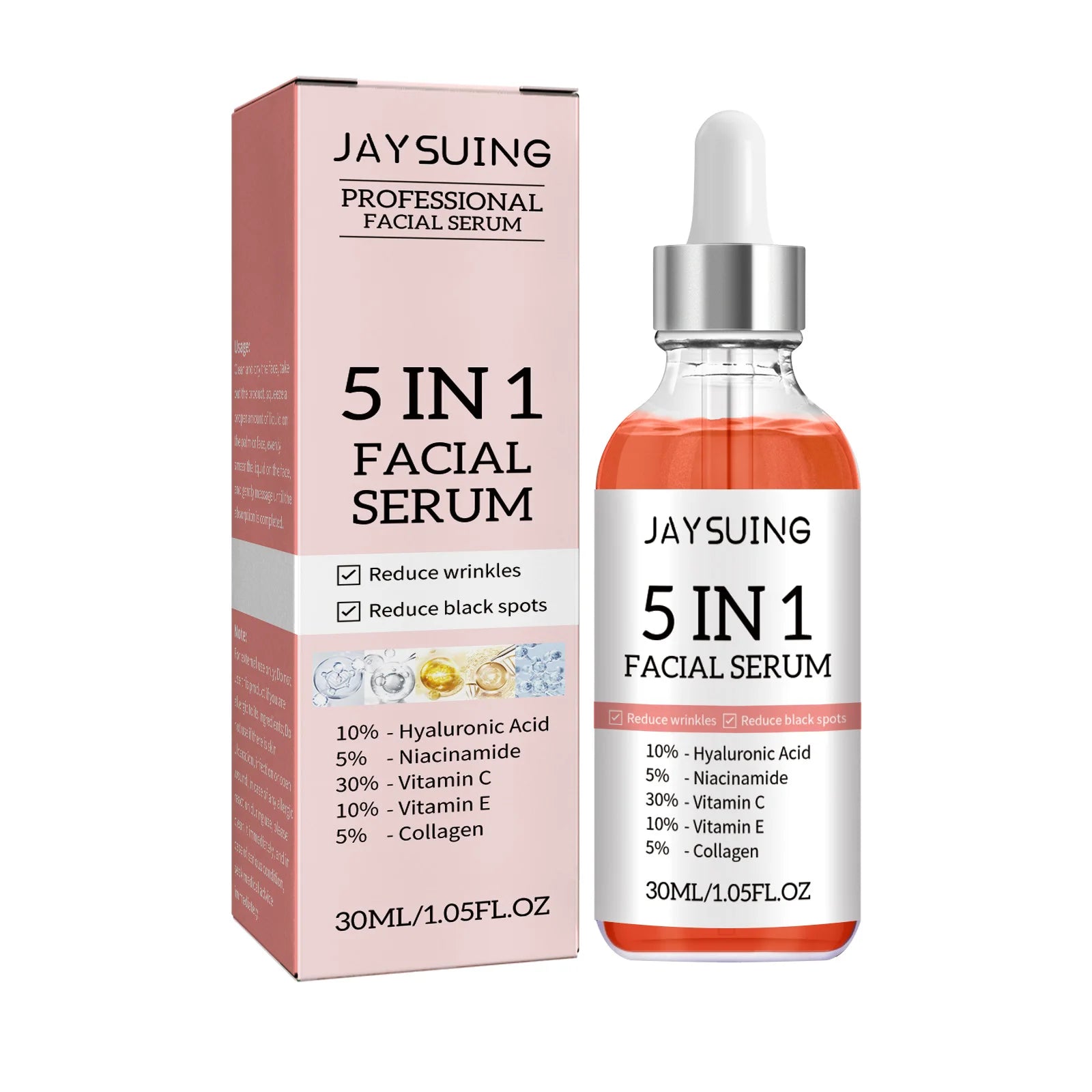 5 In 1 Fade fine lines Firming Face Serum Moisturizing brightning Vitamin C Hyaluronic Acid Facial Serum Shrink Pores Skin Care