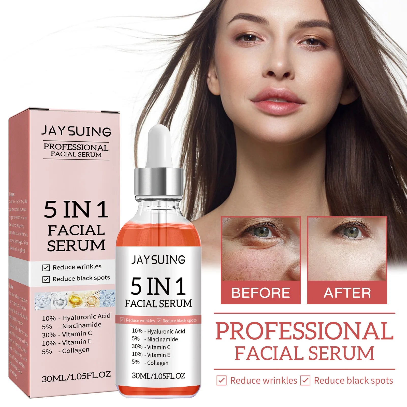 5 In 1 Fade fine lines Firming Face Serum Moisturizing brightning Vitamin C Hyaluronic Acid Facial Serum Shrink Pores Skin Care