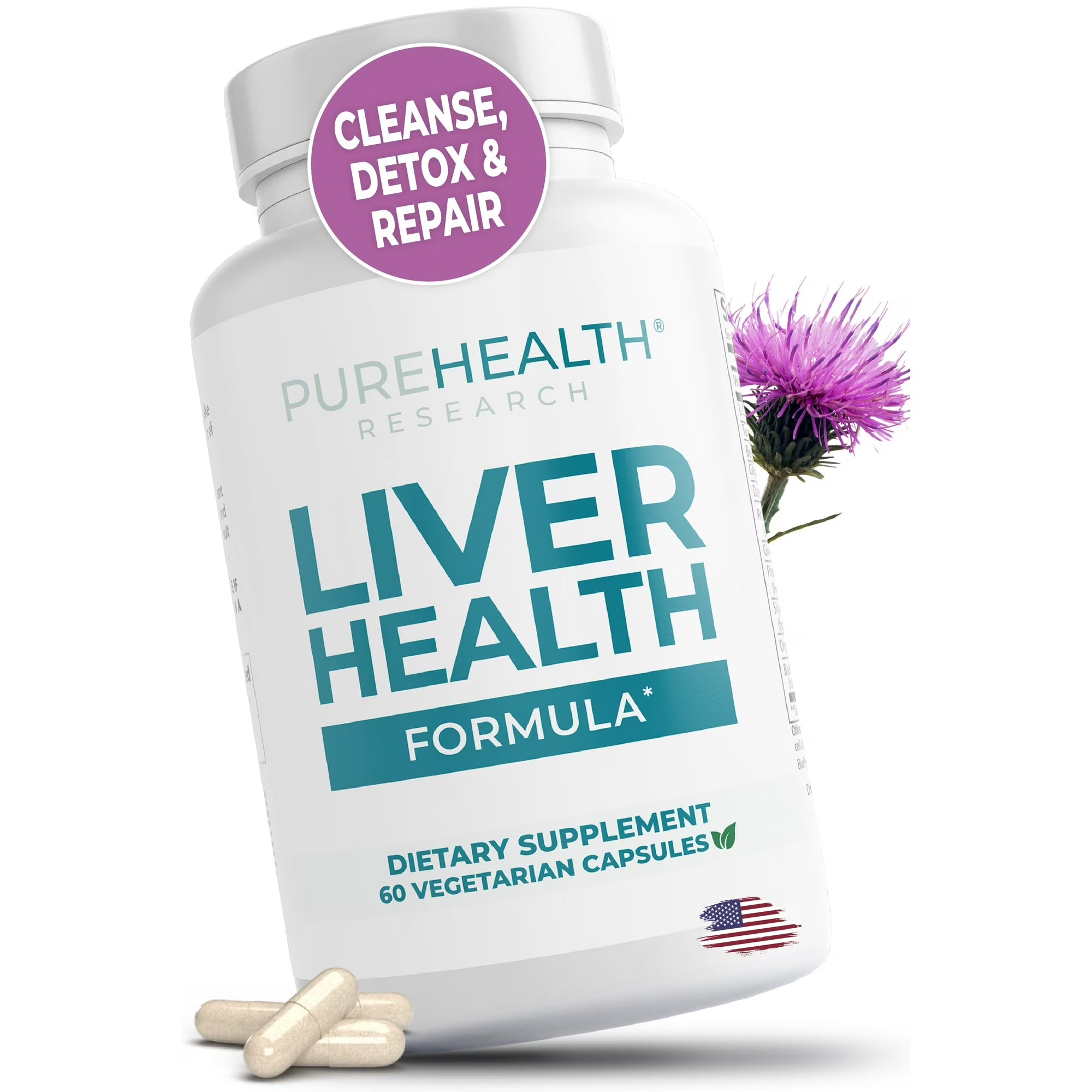 PureHealth Research – Herbal Blend with Milk Thistle, Curcumin & Dandelion – 90 Capsules