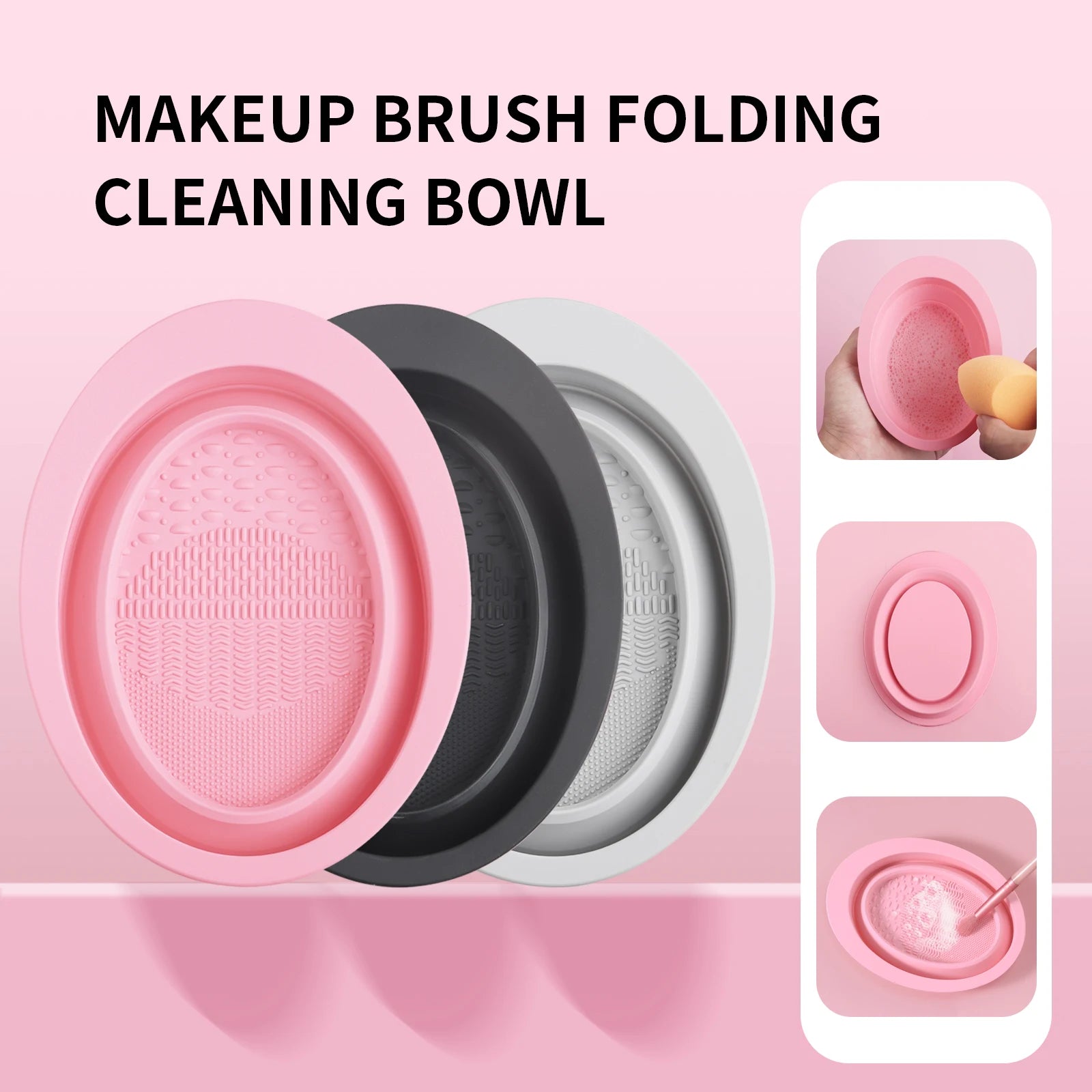 Makeup Brush Cleaning Tool,1pcs Silicone Brush Cleaner Pad Foldable Portable Cleaning Bowl For Makeup Brushes