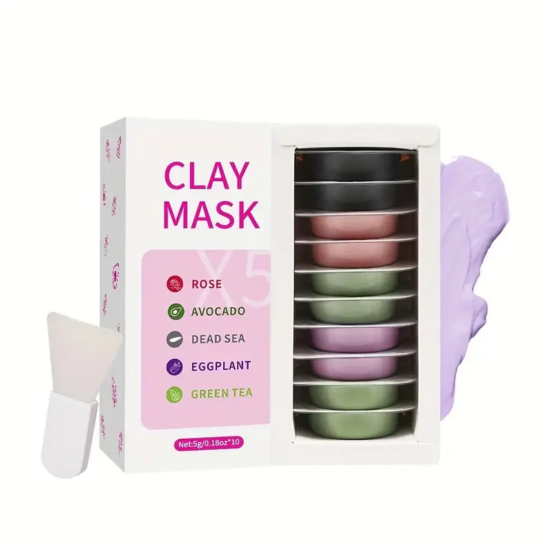 10pcs Clay Mask,Gentle Cleansing,Moisturizing and Hydrating Skin,Eggplant/Rose/Green Tea Mask Restore Skin Mask Travel Essential