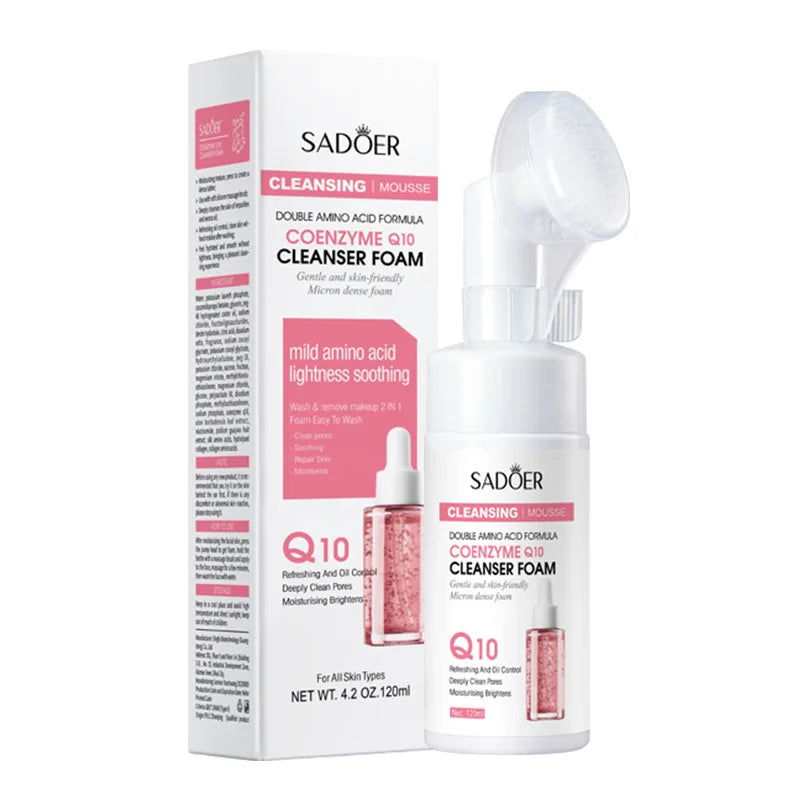 SAODER Q10 Vitamin C Facial Cleanser Face Wash Foam Anti Wrinkle Cleansing Mossee Moisturizing Brightening Facial Skin Care