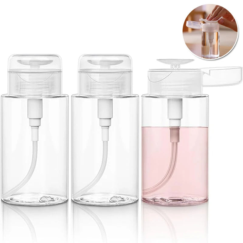 Push Down Pump Dispenser Empty Push Top Bottles Containers for Nail Polish Makeup Remover Micellar Water Facial Toner