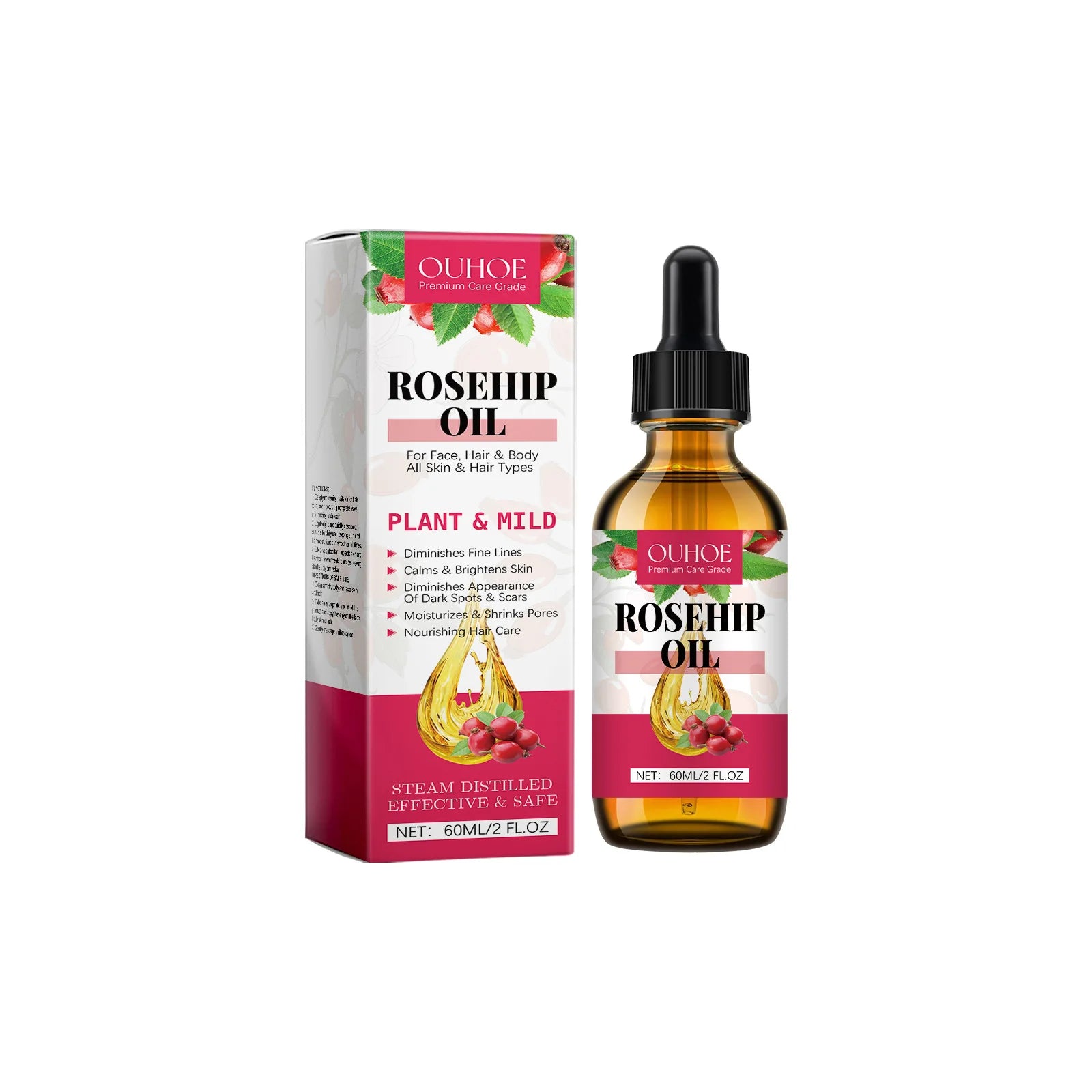 Organic Rosehip Oil Antioxidant Improve Fine Lines Wrinkles Firming Lifting Repair Moisturizer Nourish Smooth Hair Skin Care Oil