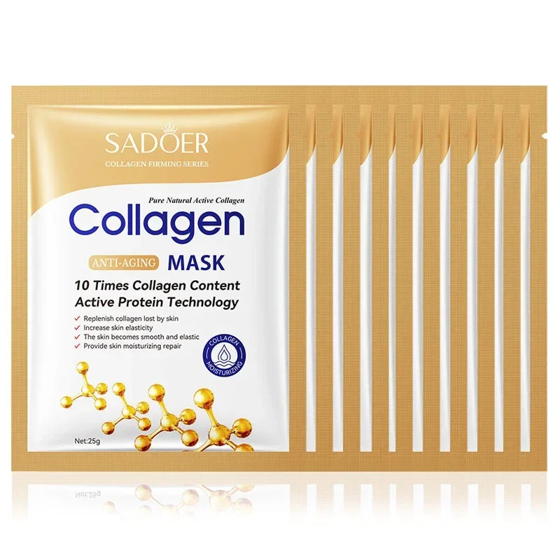 10pcs SADOER Collagen Anti Wrinkle Face Mask Moisturizing Anti aging Repair Brightening Facial Masks Skin Care